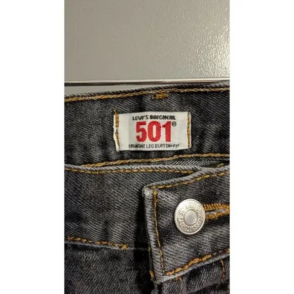 Levis 501 Jeans Mens 36x30 Pants Black Wash Workwear Faded Button Fly #499 - Picture 14 of 14